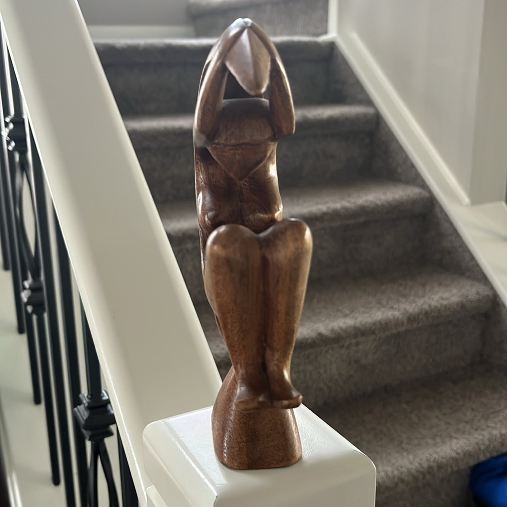 Vintage Hand-Carved Suar Wood Abstract Moon Goddess Sculpture - Balinese Art - Picture 4 of 11
